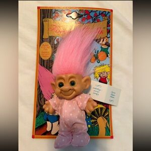 Vintage Russ Troll Doll 1990s Pink Hair Baby Outfit on Original Card